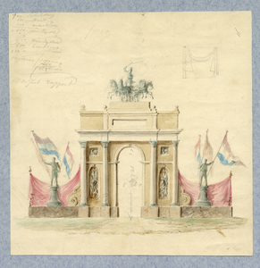 32531 Afbeelding van een erepoort, op te richten voor het bezoek van kroonprins Willem aan Utrecht op 28 juni 1839.